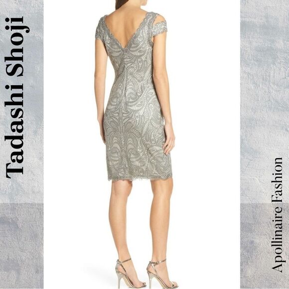 TADASHI SHOJI FORD CUTOUT DRESS IN ASH GREY  METALLIC SIZE 16 NWT - Picture 4 of 9